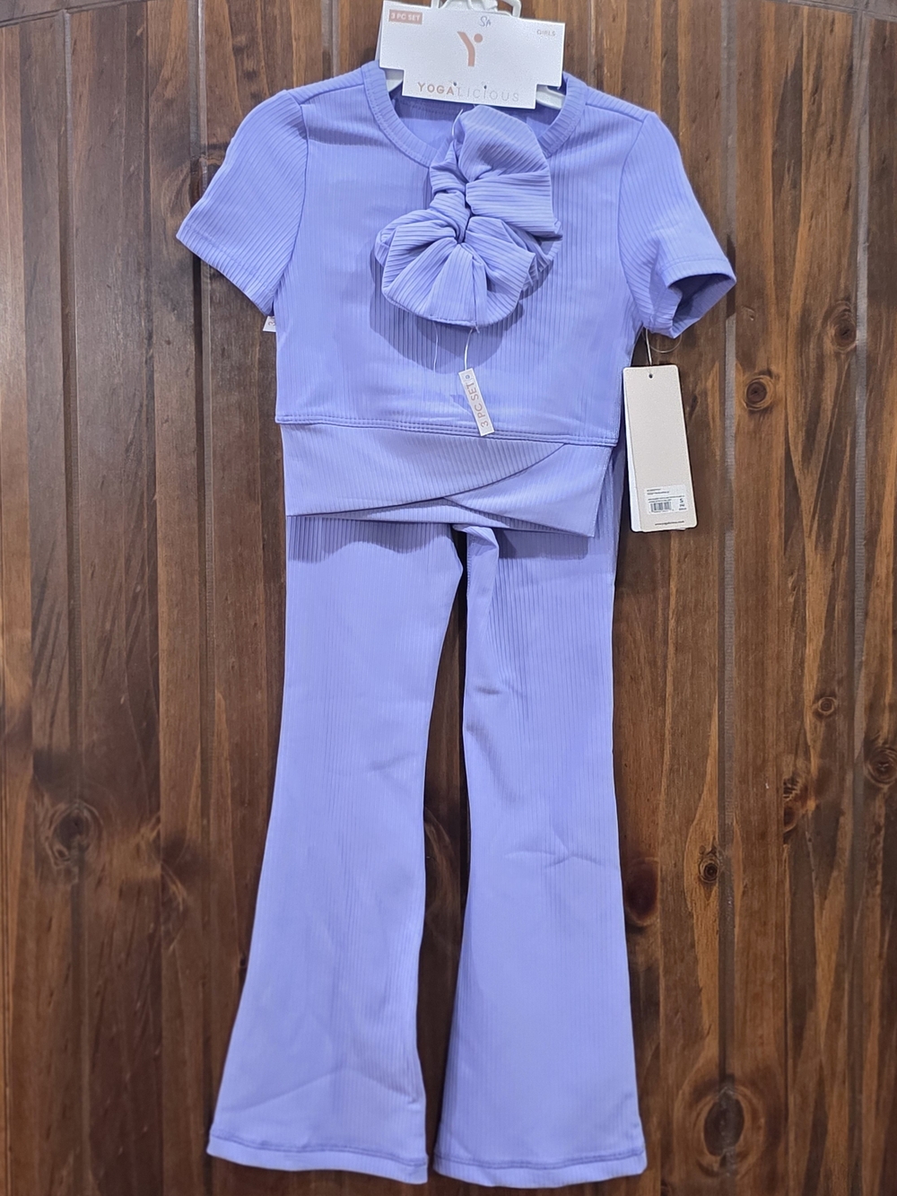 Yogalicious Lavender Ribbed Flare Kids Leggings Set